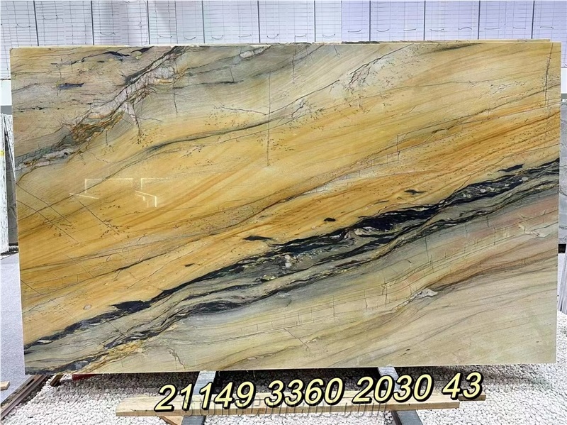 Golden Flame Quartzite Bookmatched Big Slab Wall Background