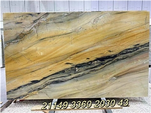 Golden Flame Quartzite Bookmatched Big Slab Wall Background