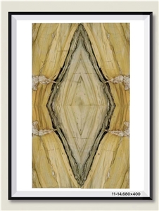 Golden Flame Quartzite Bookmatched Big Slab Wall Background