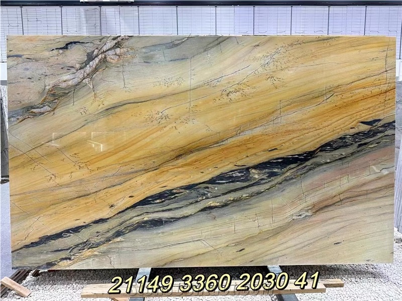 Golden Flame Quartzite Bookmatched Big Slab Wall Background