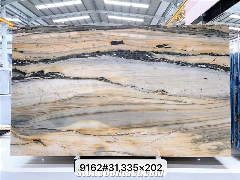 Golden Flame Quartzite Bookmatched Big Slab Wall Background