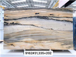 Golden Flame Quartzite Bookmatched Big Slab Wall Background