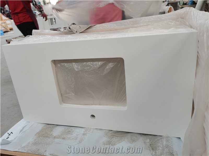 2002 Pure White Artificial Bath Vanity Top Quartz Countertops