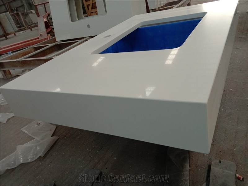 2002 Pure White Artificial Bath Vanity Top Quartz Countertops