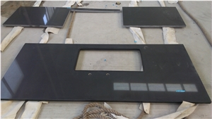 Artificial 2010 Black Bathroom Polished Quartz Countertops