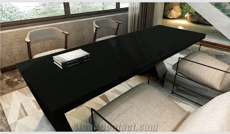 Artificial 2010 Black Bathroom Polished Quartz Countertops
