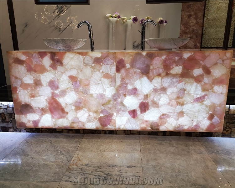 Artificial Crystal Home Design Pink Semiprecious Countertops