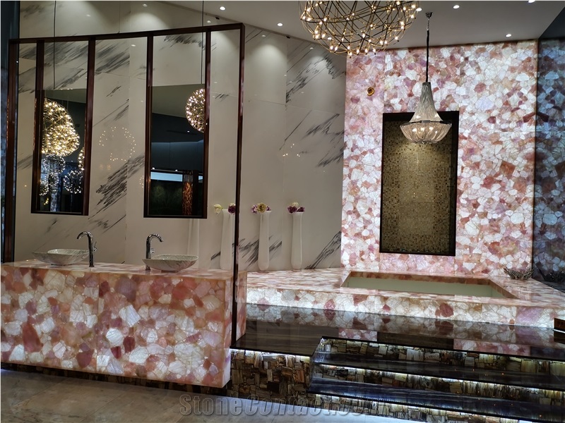 Artificial Crystal Home Design Pink Semiprecious Countertops