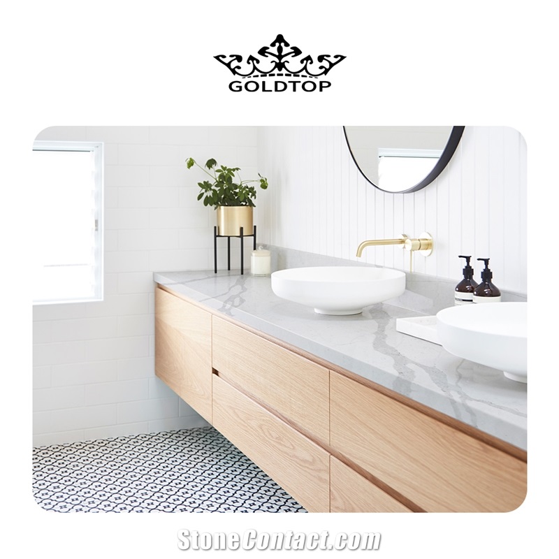 Beautiful Vein Calacatta Quartz For Bathroom Vanitytops