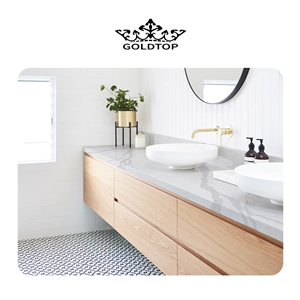 Beautiful Vein Calacatta Quartz For Bathroom Vanitytops