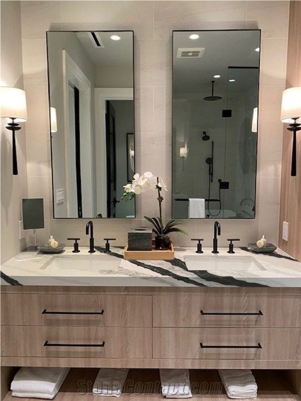 Black Vein 5008 Panda White Quartz Countertop