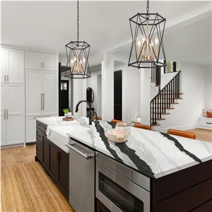 Black Vein 5008 Panda White Quartz Countertop
