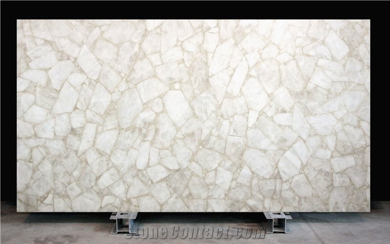 Glossy White Semiprecious Crystal Artificial Quartzite Slabs