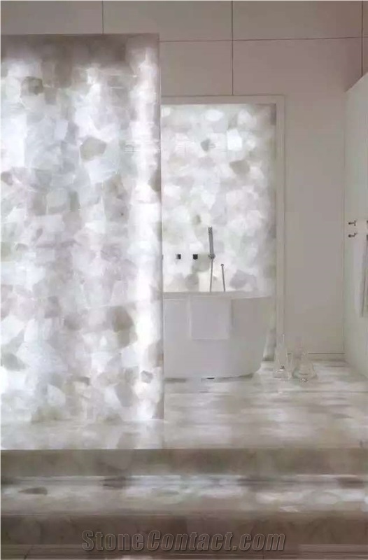Glossy White Semiprecious Crystal Artificial Quartzite Slabs