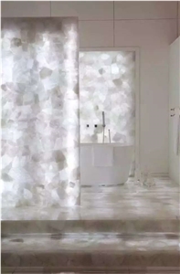 Glossy White Semiprecious Crystal Artificial Quartzite Slabs