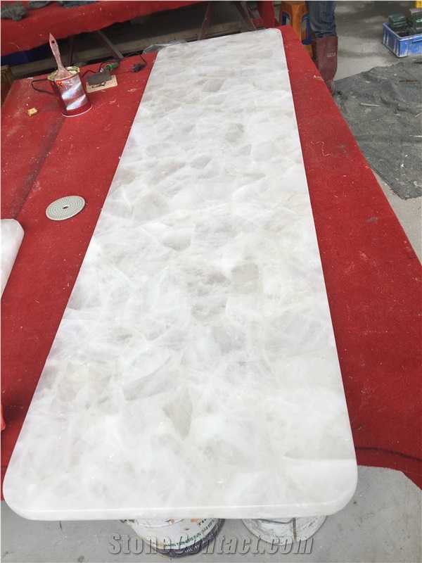 Glossy White Semiprecious Crystal Artificial Quartzite Slabs