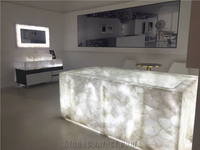 Glossy White Semiprecious Crystal Artificial Quartzite Slabs