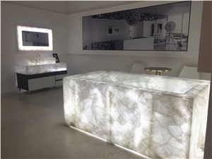 Glossy White Semiprecious Crystal Artificial Quartzite Slabs