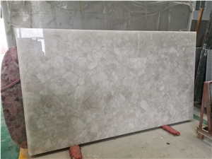 Glossy White Semiprecious Crystal Artificial Quartzite Slabs