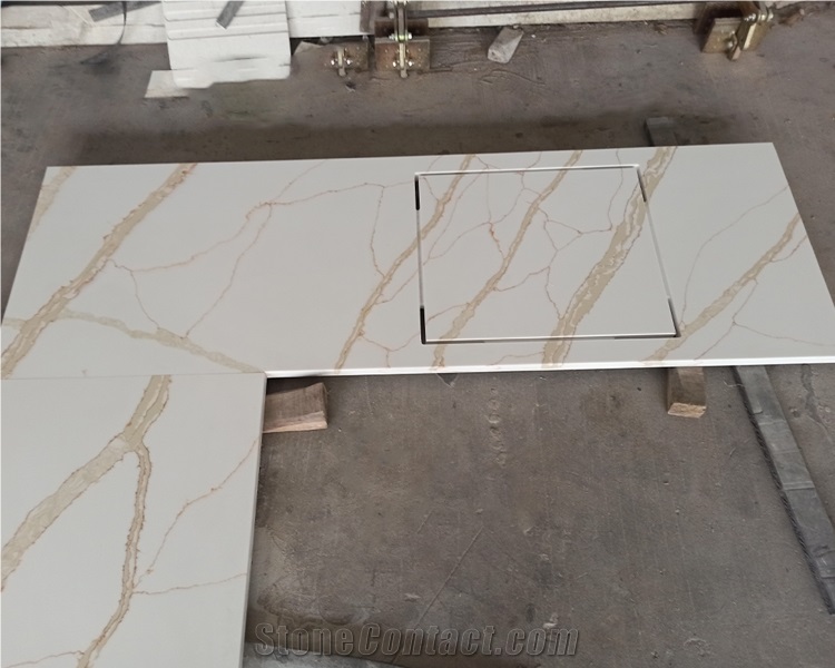 GOLDTOP Artificial Quartz Solid Surface White Gold Table Top