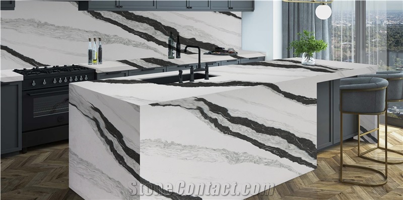 GOLDTOP White Quartz Black Veins Bathroom Sink Vanity