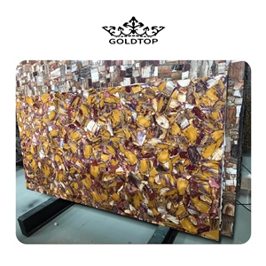Luxury Backlit Egg Yolk Semi-Precious Slab For Hotel