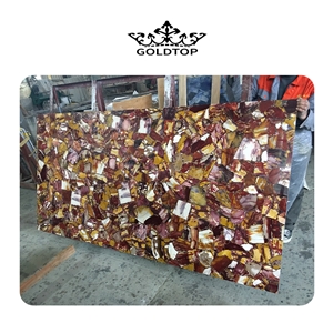Luxury Backlit Egg Yolk Semi-Precious Slab For Hotel
