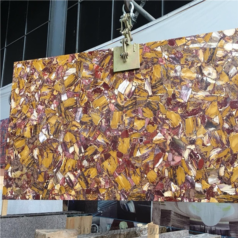 Luxury Backlit Egg Yolk Semi-Precious Slab For Hotel