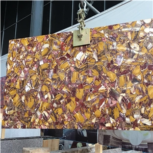 Luxury Backlit Egg Yolk Semi-Precious Slab For Hotel