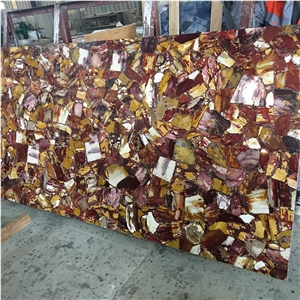 Luxury Backlit Egg Yolk Semi-Precious Slab For Hotel
