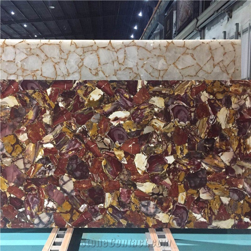 Luxury Backlit Egg Yolk Semi-Precious Slab For Hotel