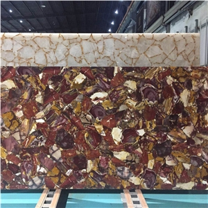 Luxury Backlit Egg Yolk Semi-Precious Slab For Hotel