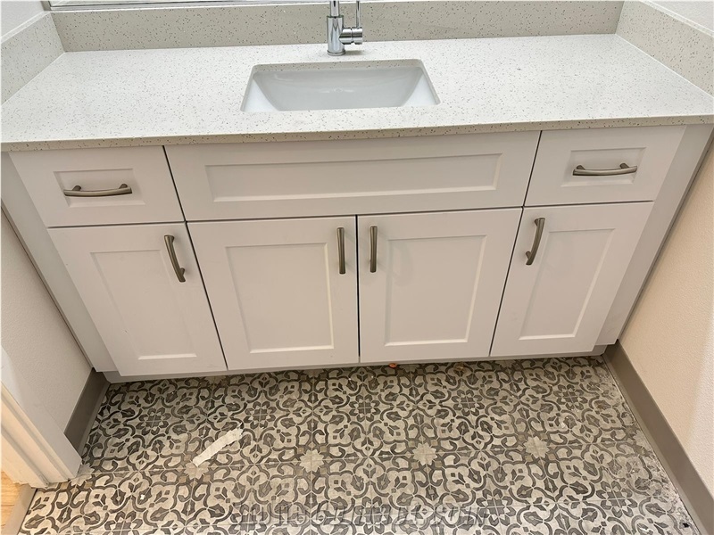 Quartz Artificial1011 Crystal White Bathroom Countertops