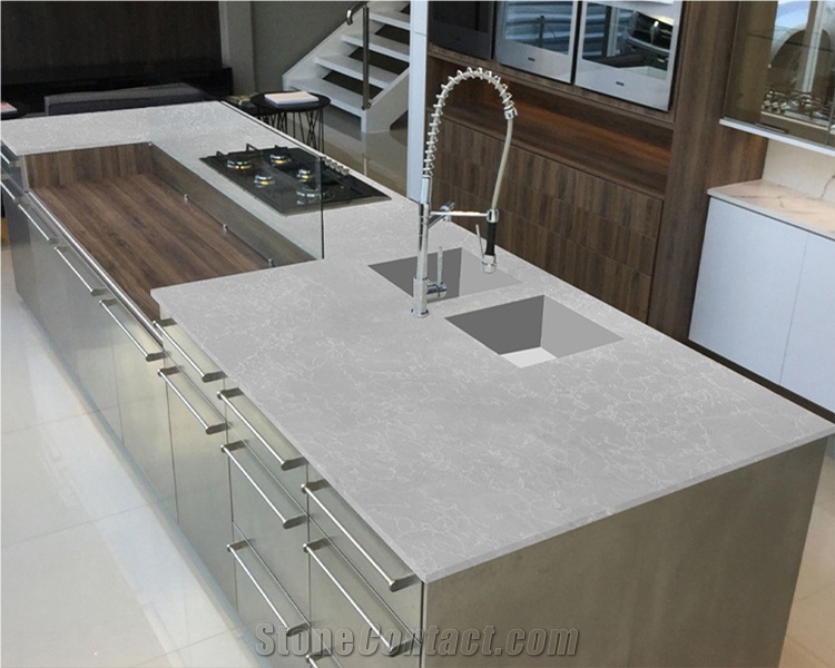 White Color Quartz 4004 Jade Quartz For Kitchen Island