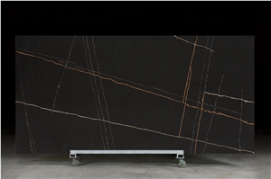 Artificial Polished Laurent Black And Gold Quartz Slab