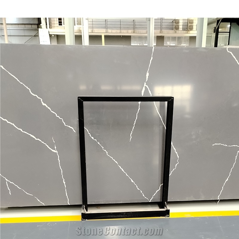 Calacatta Grey Quartz Slabs With Withe Veins For Wall Tiles