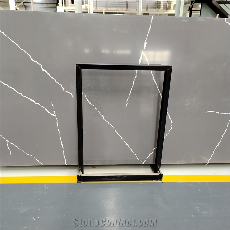 Calacatta Grey Quartz Slabs With Withe Veins For Wall Tiles