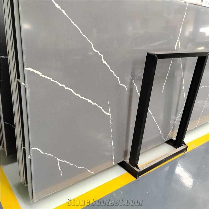 Calacatta Grey Quartz Slabs With Withe Veins For Wall Tiles