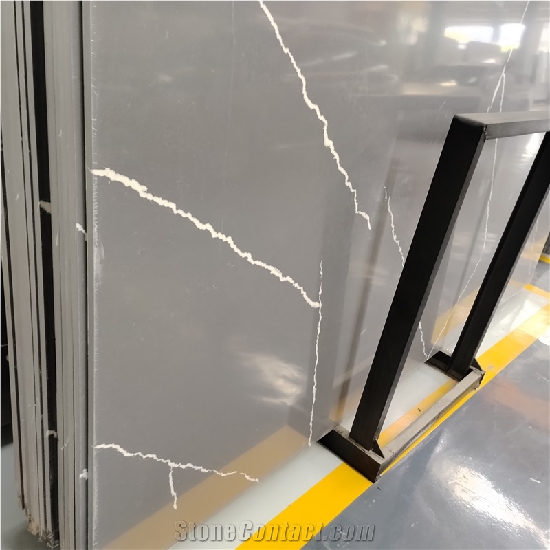 Calacatta Grey Quartz Slabs With Withe Veins For Wall Tiles