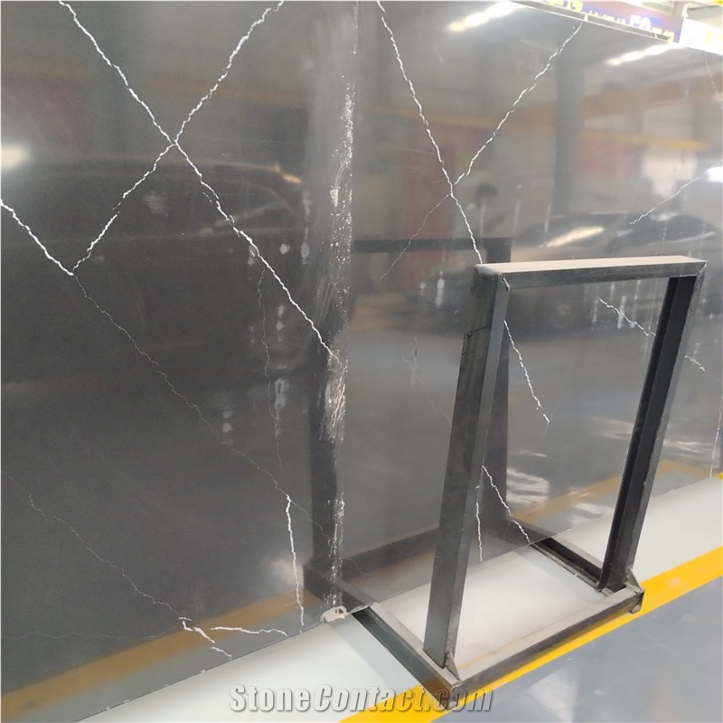 Cut To Size Polished Calacatta Grey Quartz Slabs For Floor