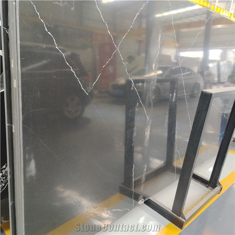 Cut To Size Polished Calacatta Grey Quartz Slabs For Floor