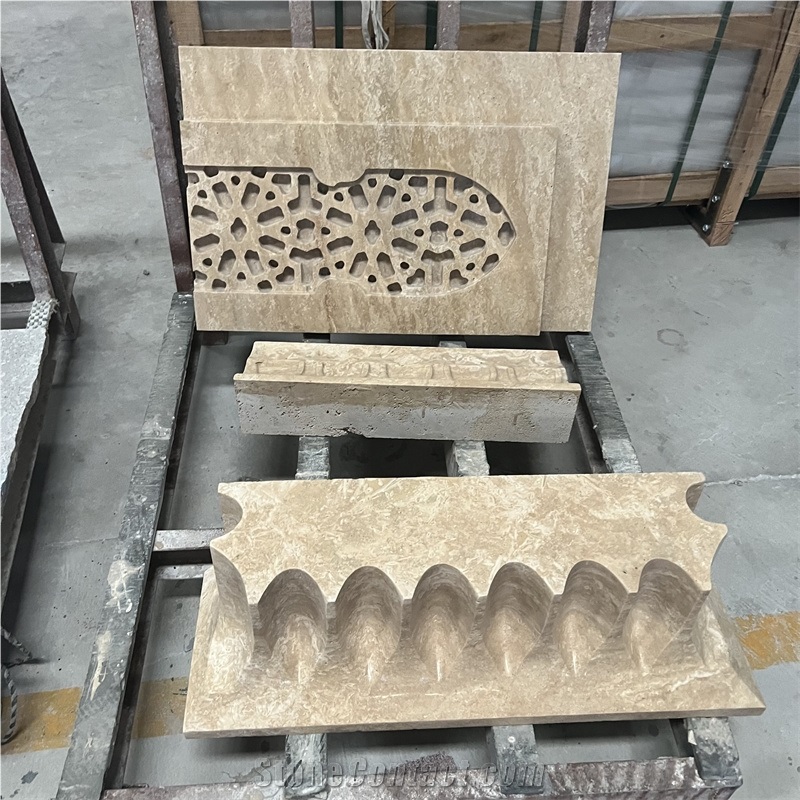 CNC Carved Beige Classic Travertine Wall Decoration Building Ornaments