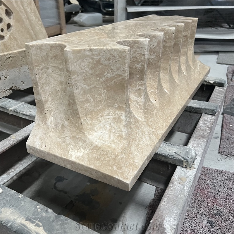 CNC Carved Beige Classic Travertine Wall Decoration Building Ornaments