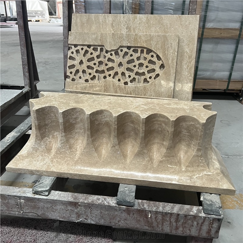 CNC Carved Beige Classic Travertine Wall Decoration Building Ornaments