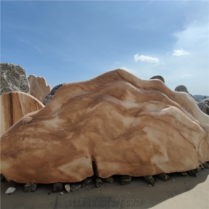 Red Boulder For Outdoor Rockery Fountain