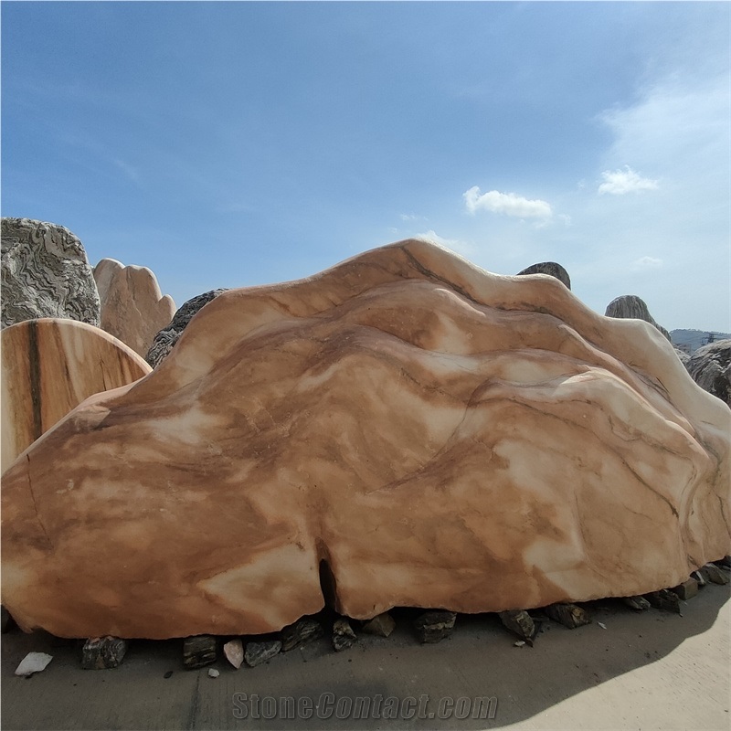 Red Boulder For Outdoor Rockery Fountain