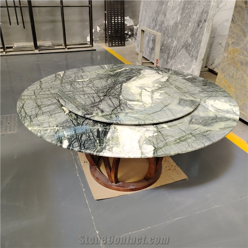 Sapanca Green Marble Large Round Table Top With Turntable
