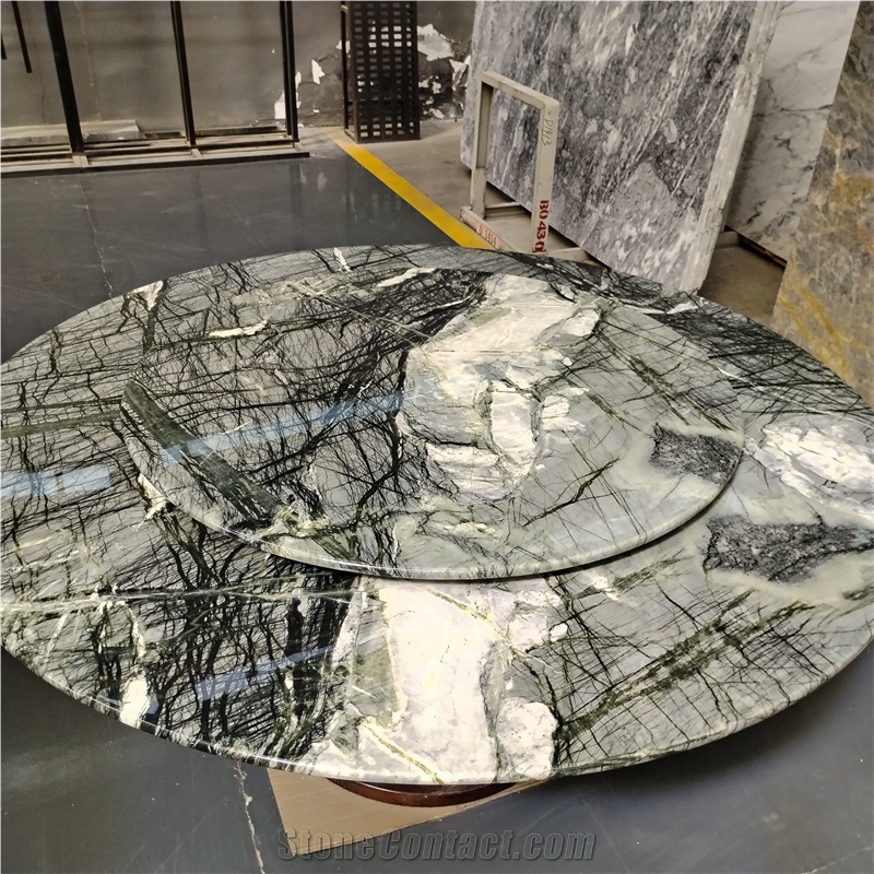 Sapanca Green Marble Large Round Table Top With Turntable