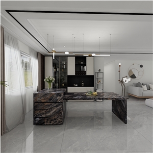 Kitchen Countertop With Golden Cloud Shadow Sintered Stone