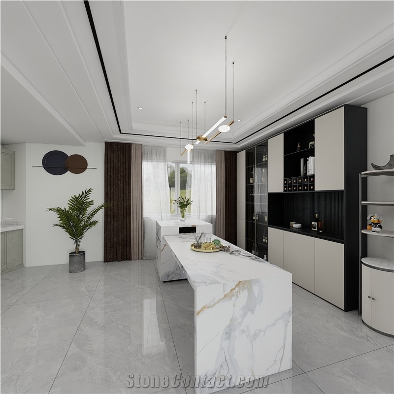More Stylish Oriental Gold Rhyme Sintered Stone Kitchen Island Tops